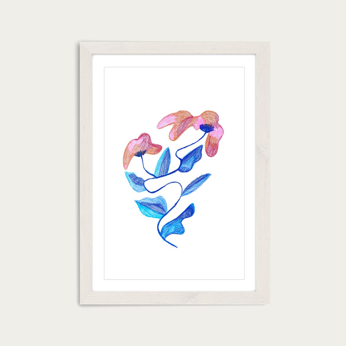 Abstract Flowers Art Print White Frame – image 1