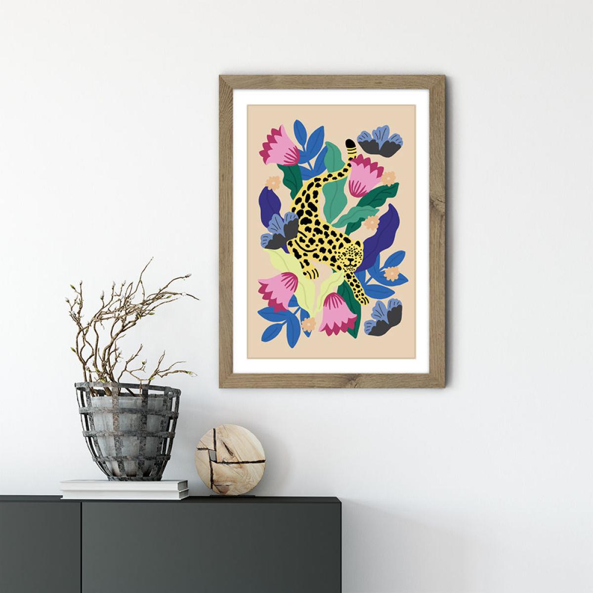Jungle Leopard Art Print Oak Frame – image 2