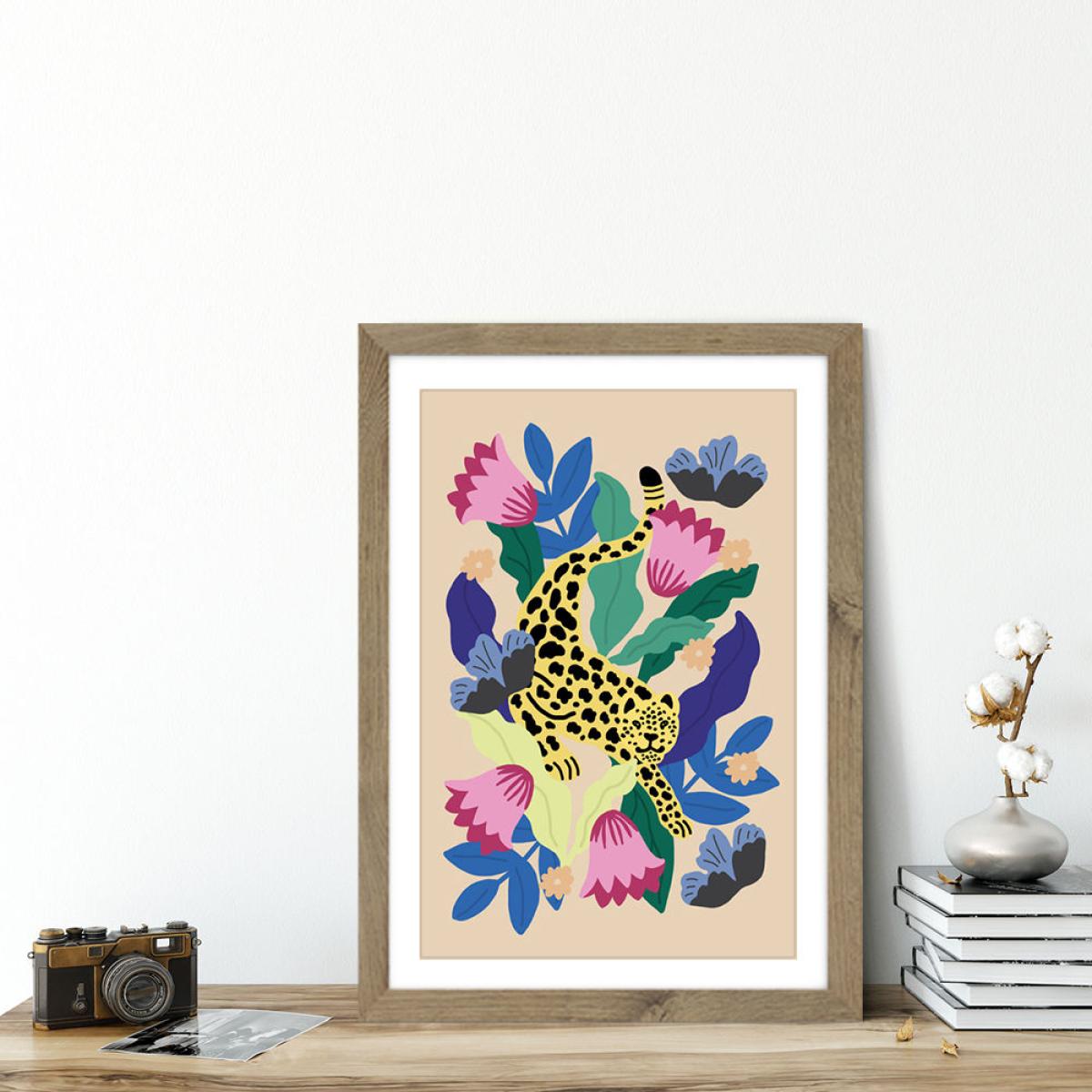 Jungle Leopard Art Print Oak Frame – image 4