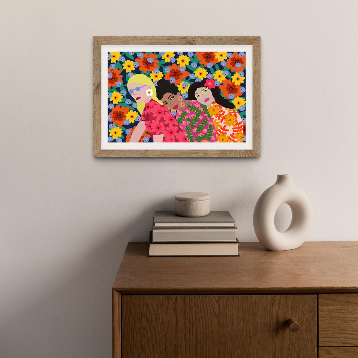 Three Girls Art Print Oak Frame – image 2
