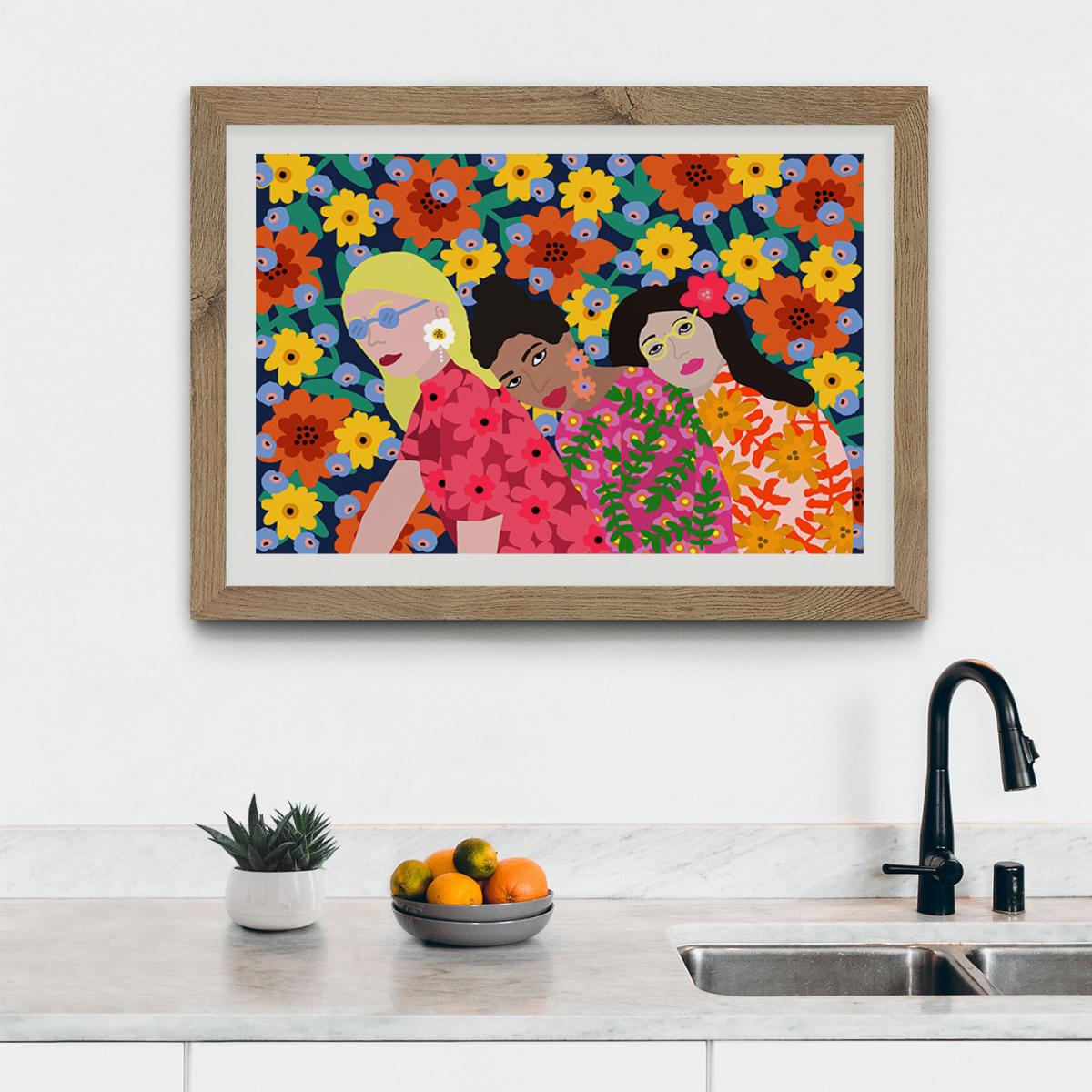 Three Girls Art Print Oak Frame – image 4