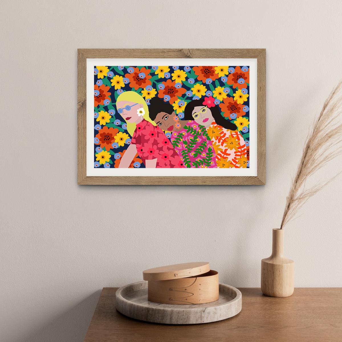 Three Girls Art Print Oak Frame – image 5