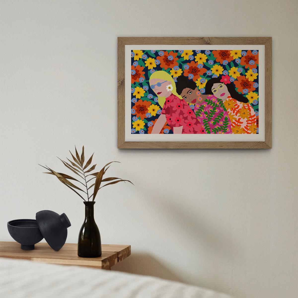 Three Girls Art Print Oak Frame – image 6