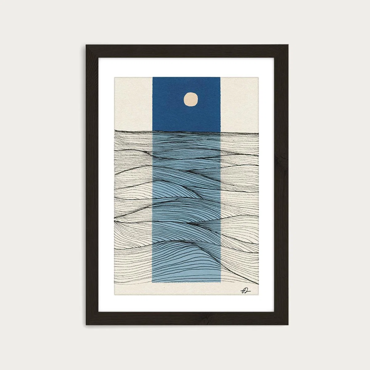 Abstract Ocean Lines Art Print Black Frame