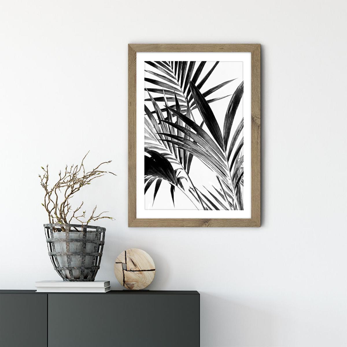 Palm Leaves Black and White 2 Art Print Oak Frame – image 2