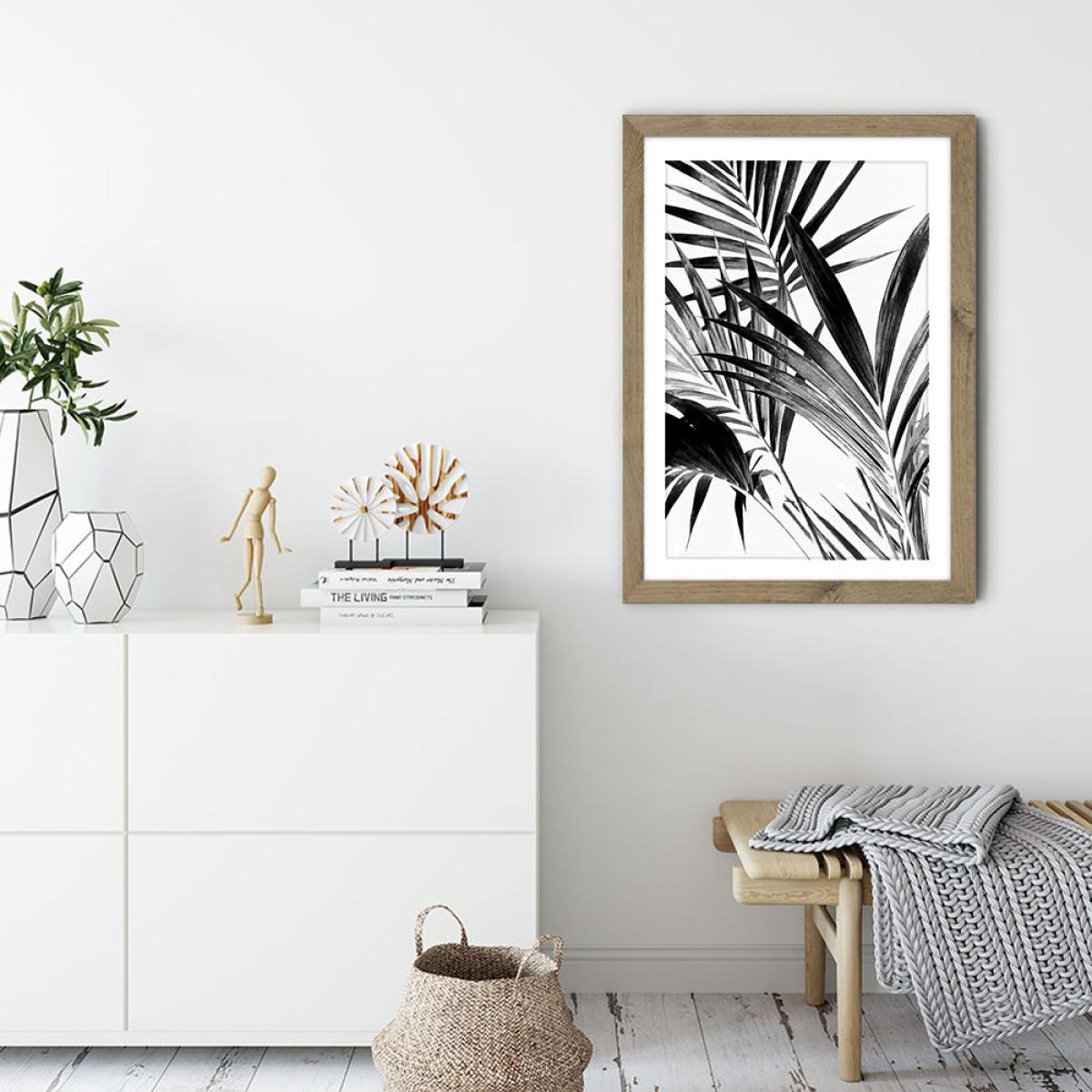 Palm Leaves Black and White 2 Art Print Oak Frame – image 3