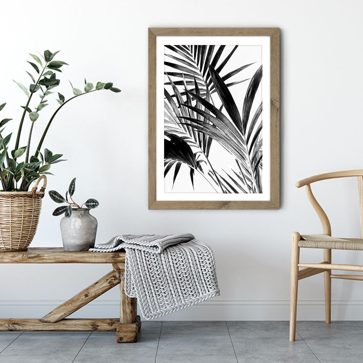 Palm Leaves Black and White 2 Art Print Oak Frame – image 4