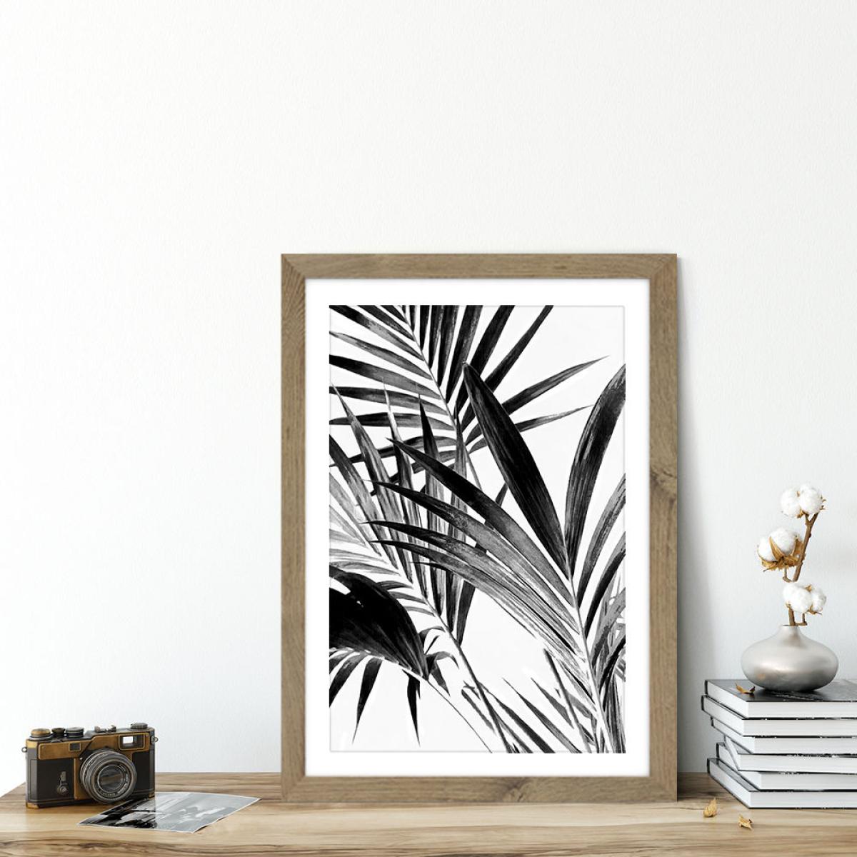 Palm Leaves Black and White 2 Art Print Oak Frame – image 5