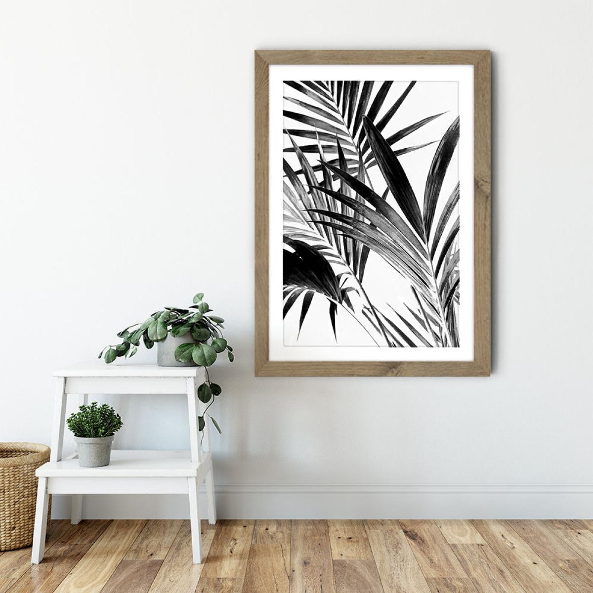 Palm Leaves Black and White 2 Art Print Oak Frame – image 6