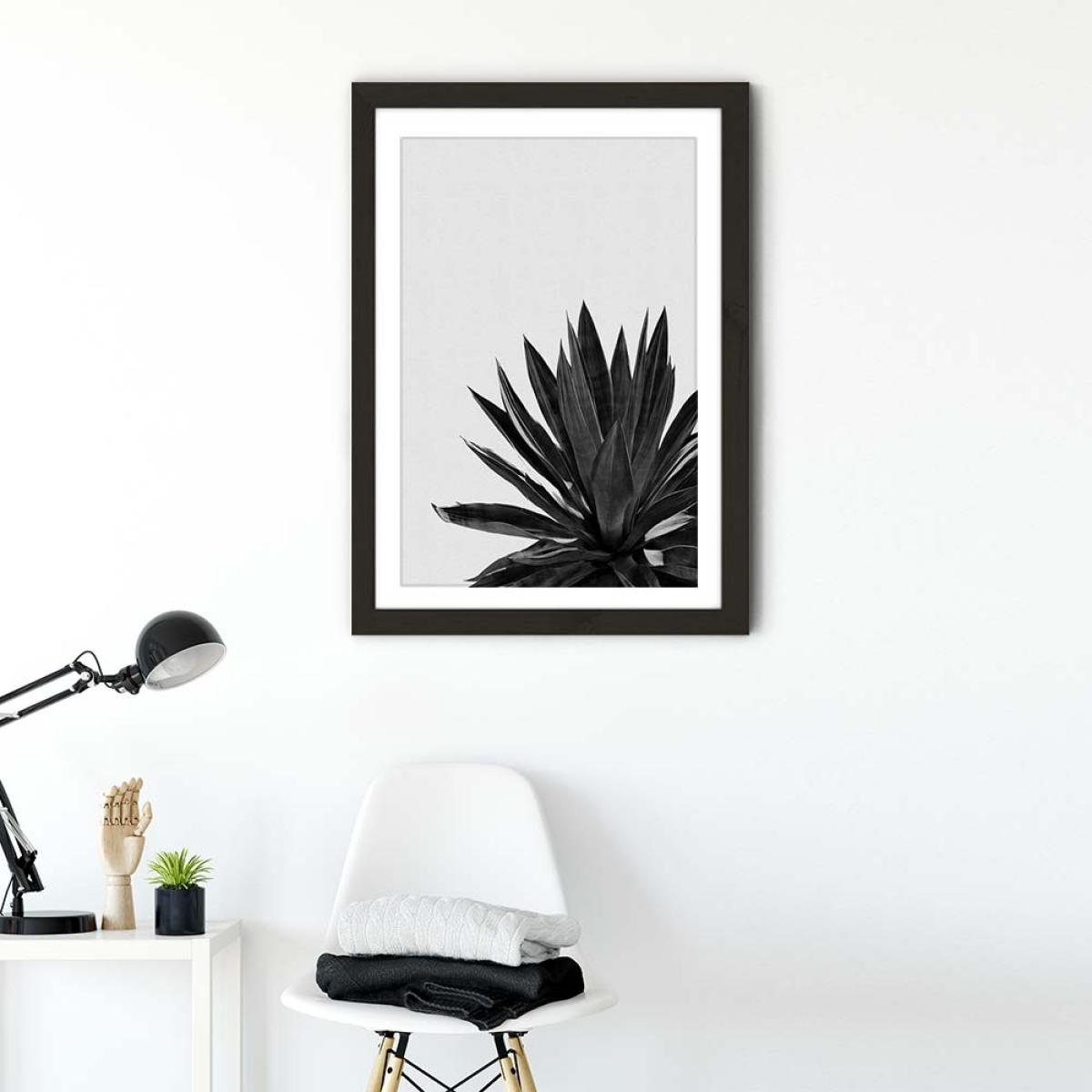Agave Cactus Black & White Art Print Black Frame – image 2