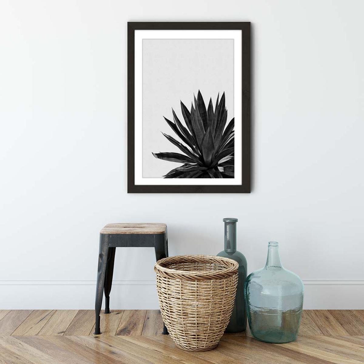 Agave Cactus Black & White Art Print Black Frame – image 3