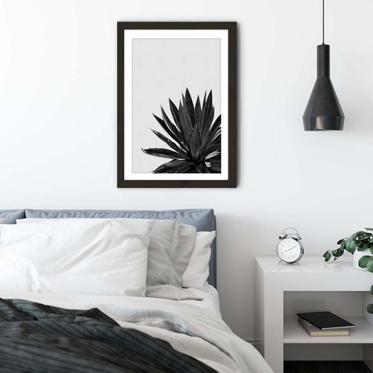 Agave Cactus Black & White Art Print Black Frame – image 4