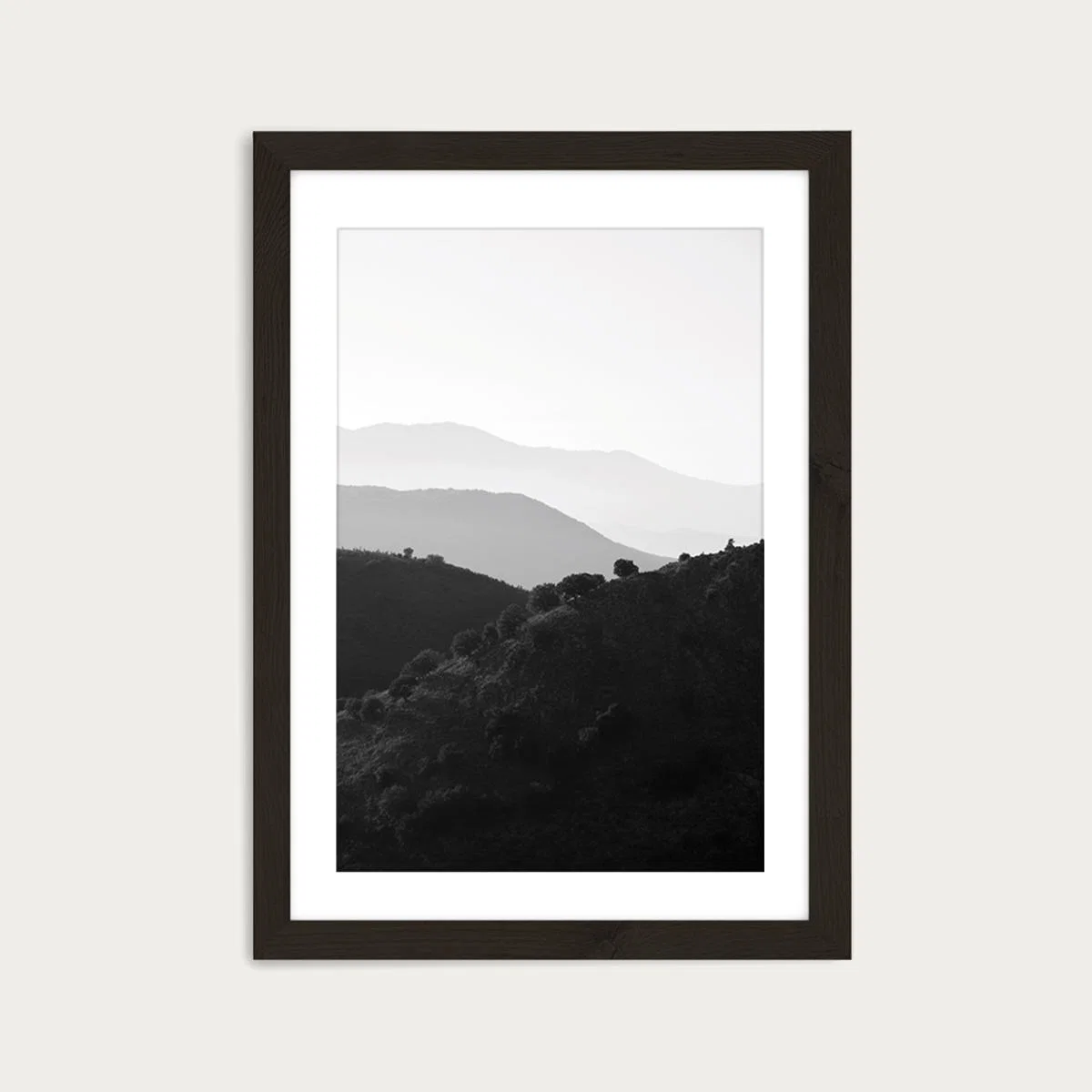 Mountains in The Shades of Grey Art Print Black Frame