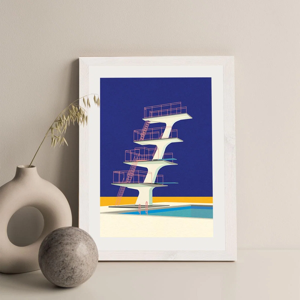 Diving Tower Art Print White Frame – image 2