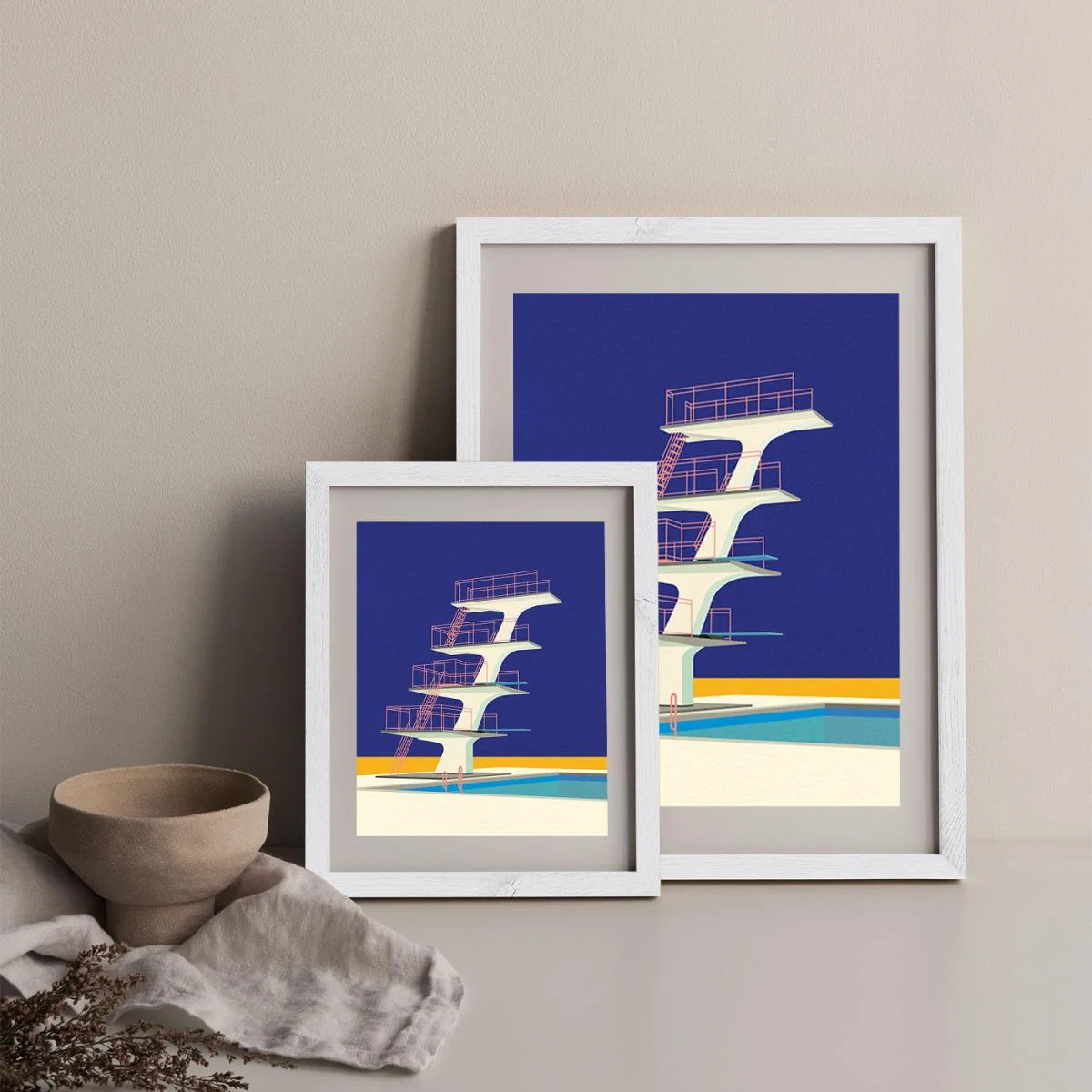 Diving Tower Art Print White Frame – image 11