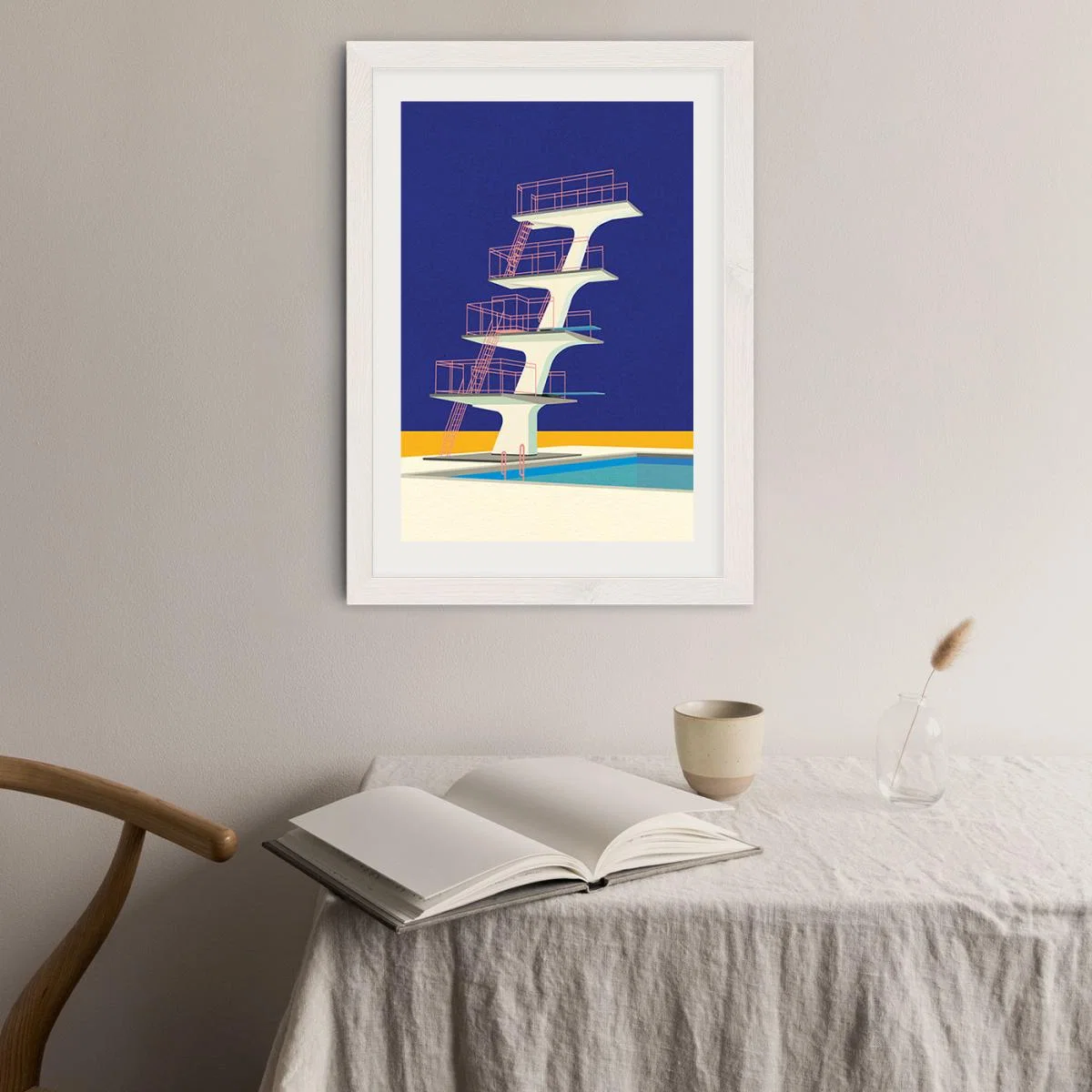 Diving Tower Art Print White Frame – image 3