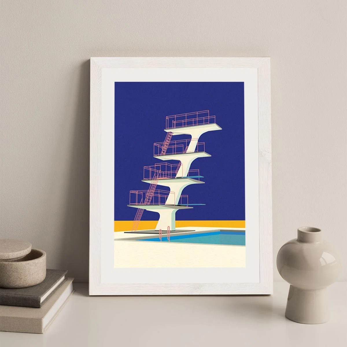 Diving Tower Art Print White Frame – image 4