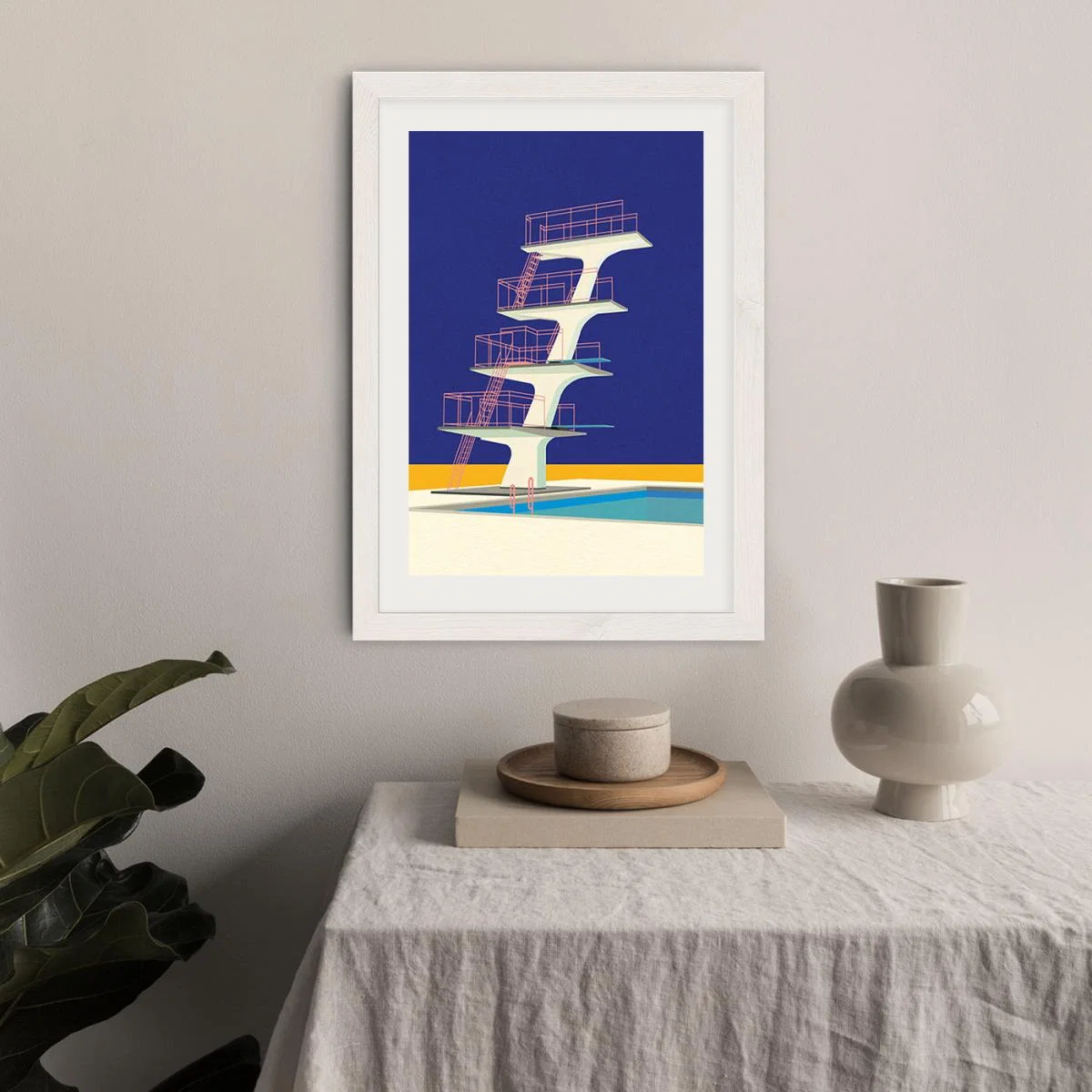 Diving Tower Art Print White Frame – image 5