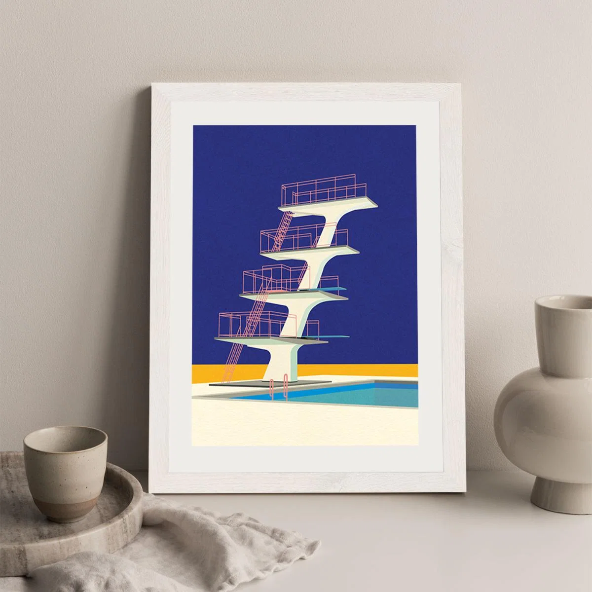 Diving Tower Art Print White Frame – image 6