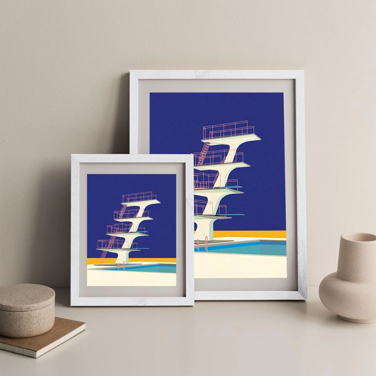 Diving Tower Art Print White Frame – image 7