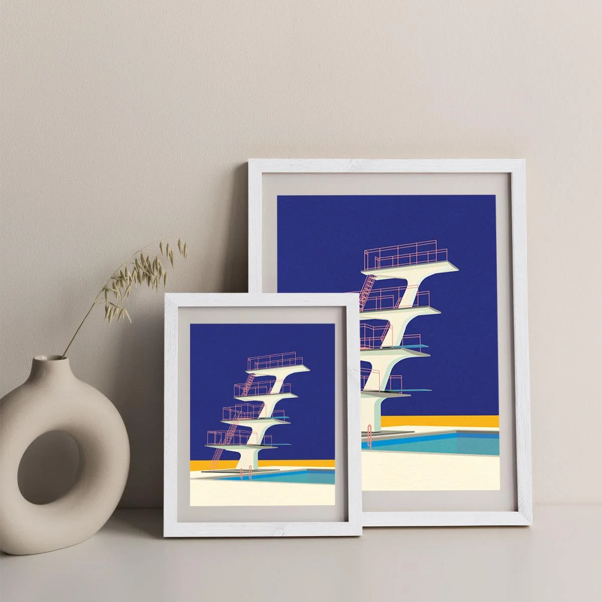 Diving Tower Art Print White Frame – image 8