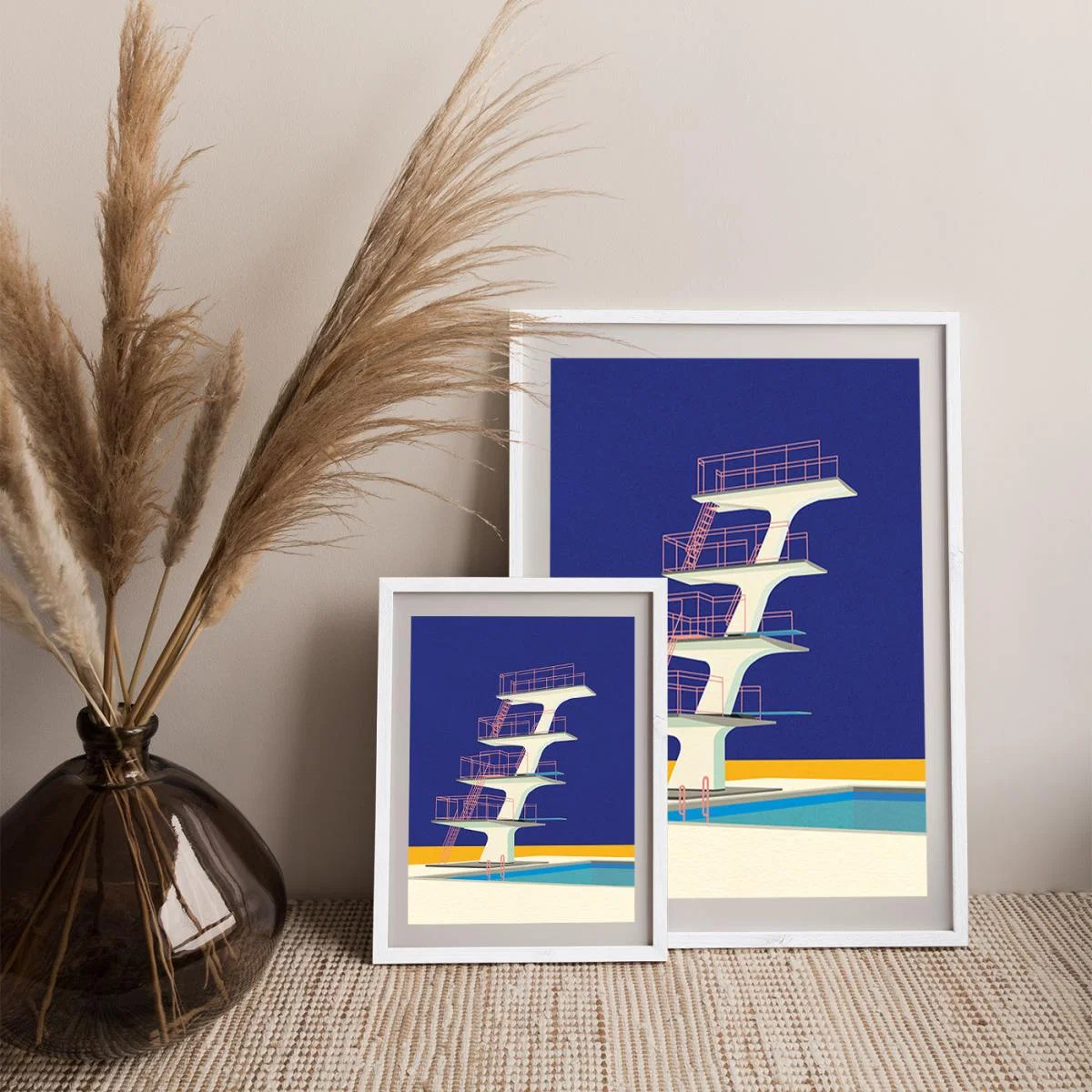 Diving Tower Art Print White Frame – image 9