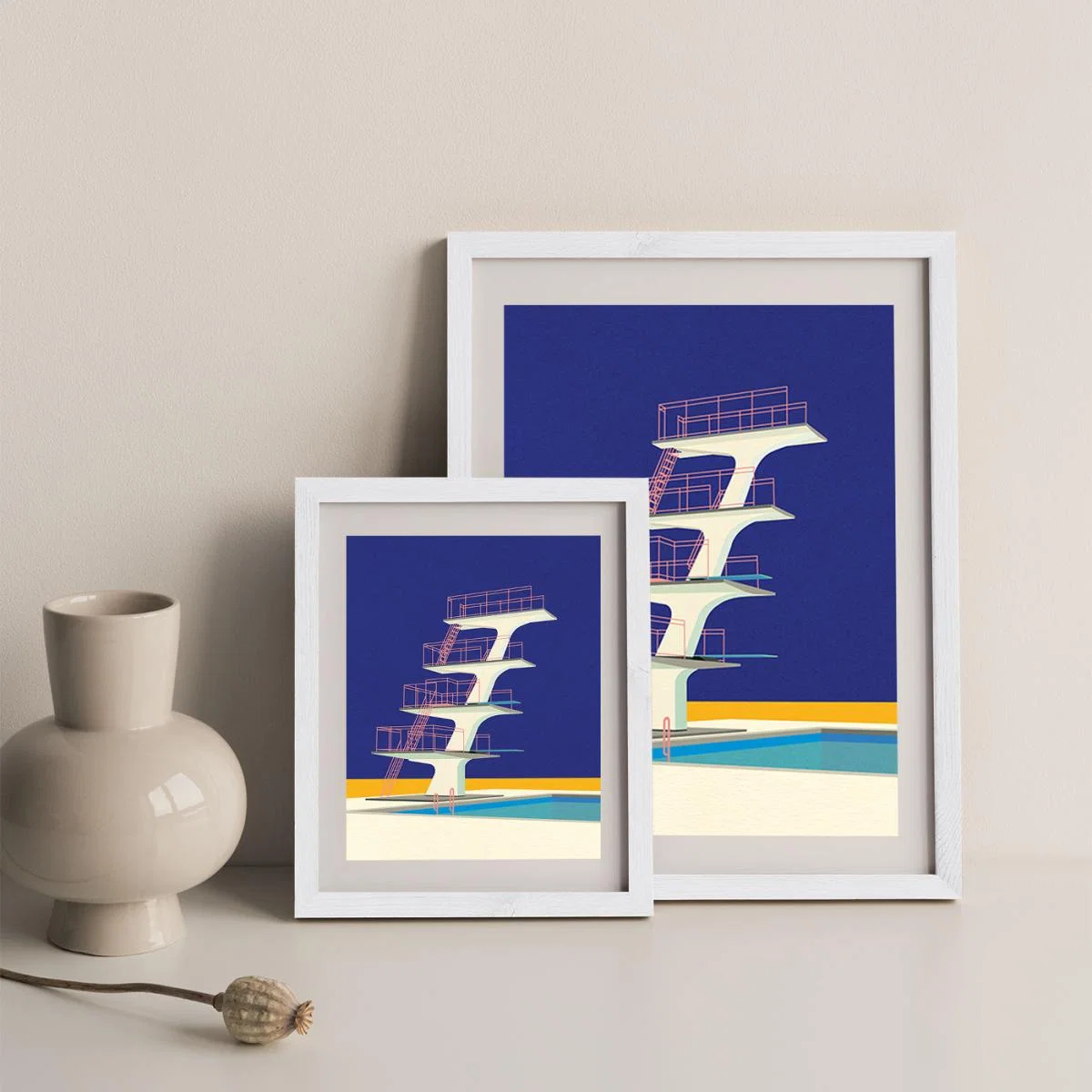 Diving Tower Art Print White Frame – image 10