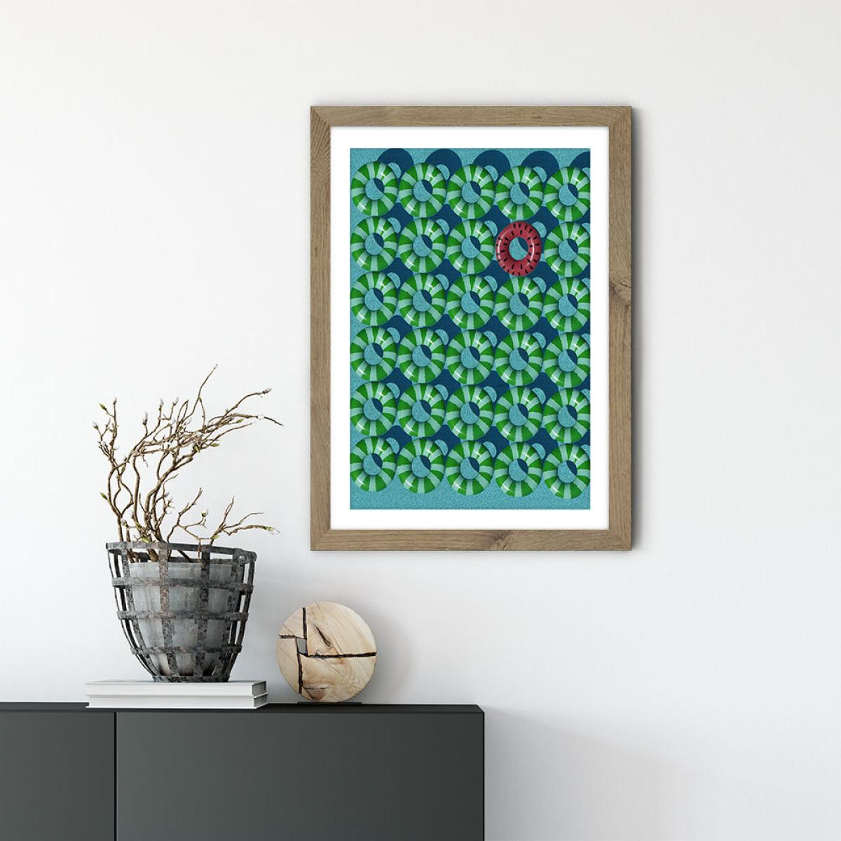 Pool Red Art Print Oak Frame – image 2