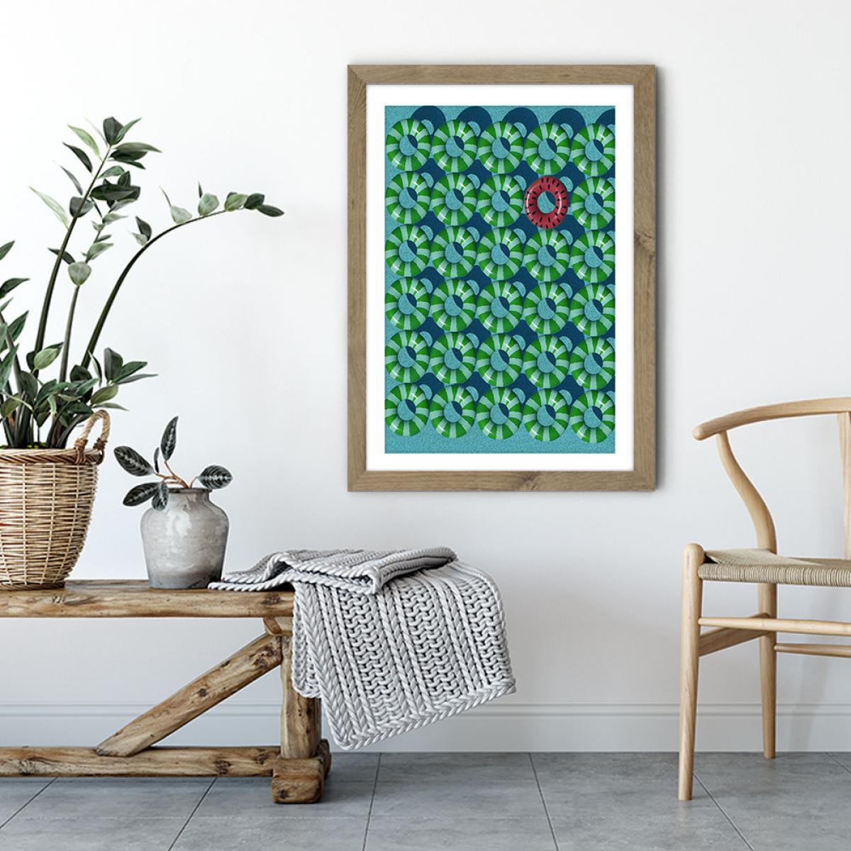 Pool Red Art Print Oak Frame – image 3
