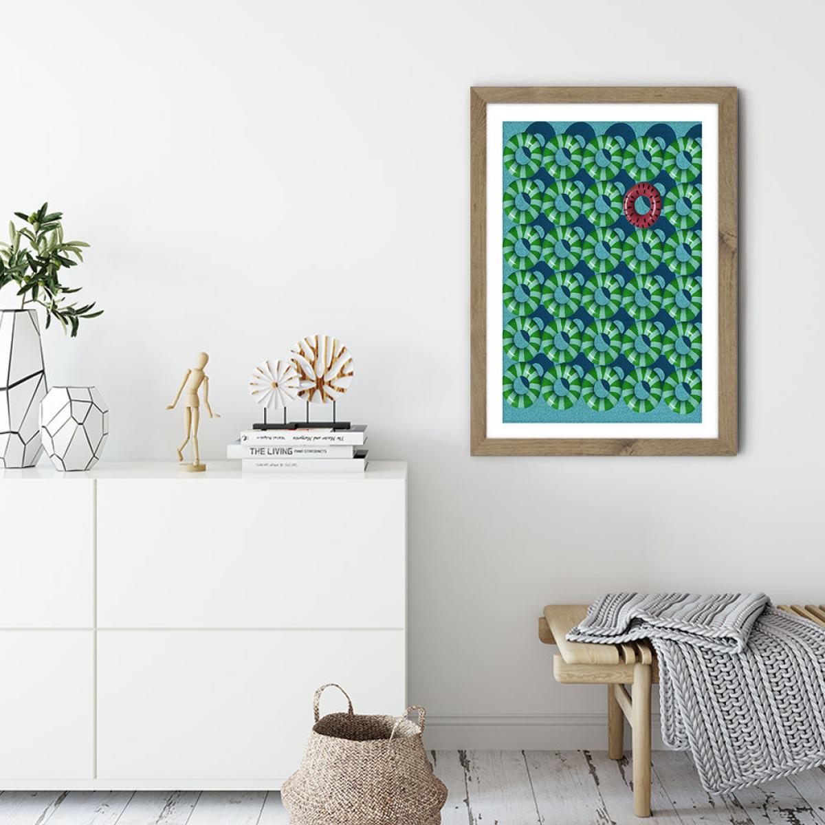 Pool Red Art Print Oak Frame – image 4