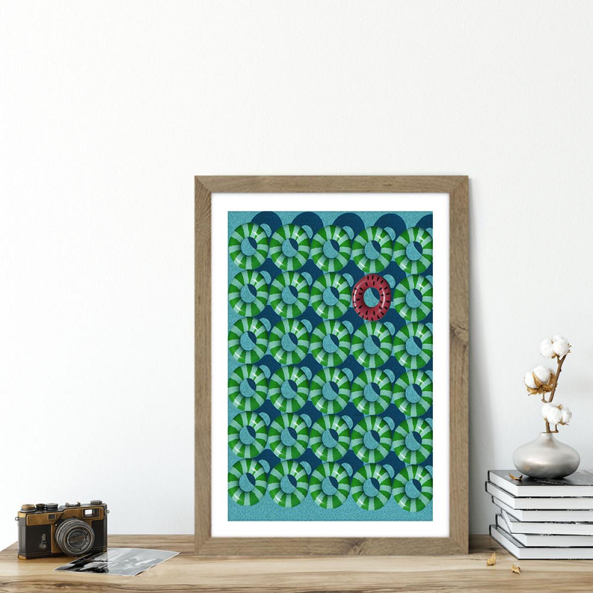 Pool Red Art Print Oak Frame – image 5
