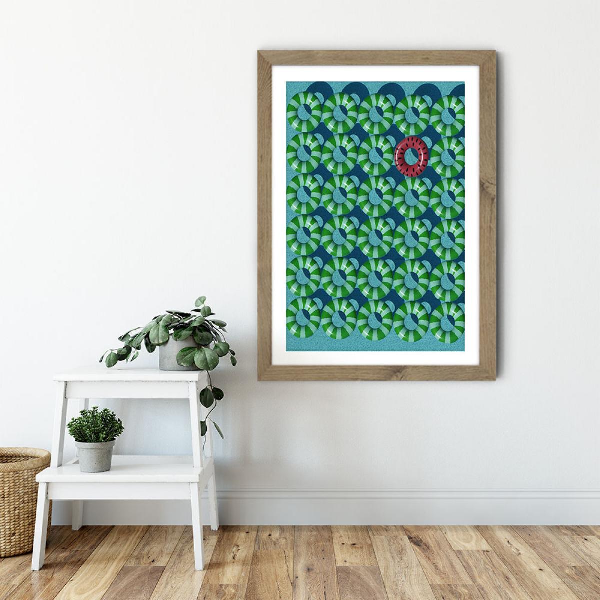 Pool Red Art Print Oak Frame – image 6