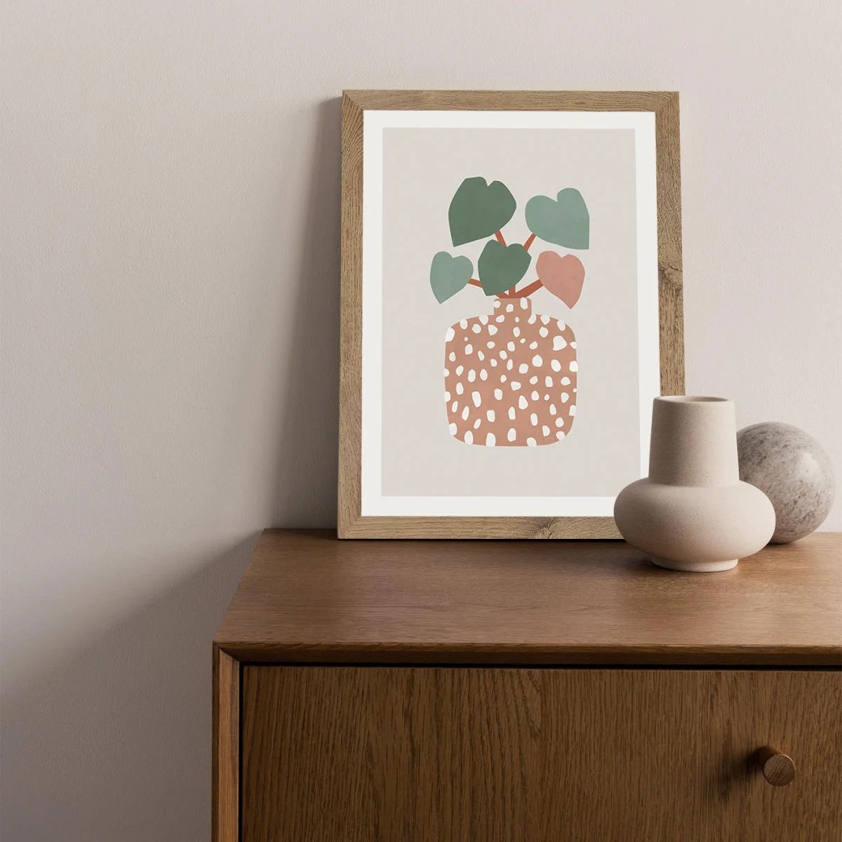 Terrazzo & Heart Plant Art Print Oak Frame – image 2
