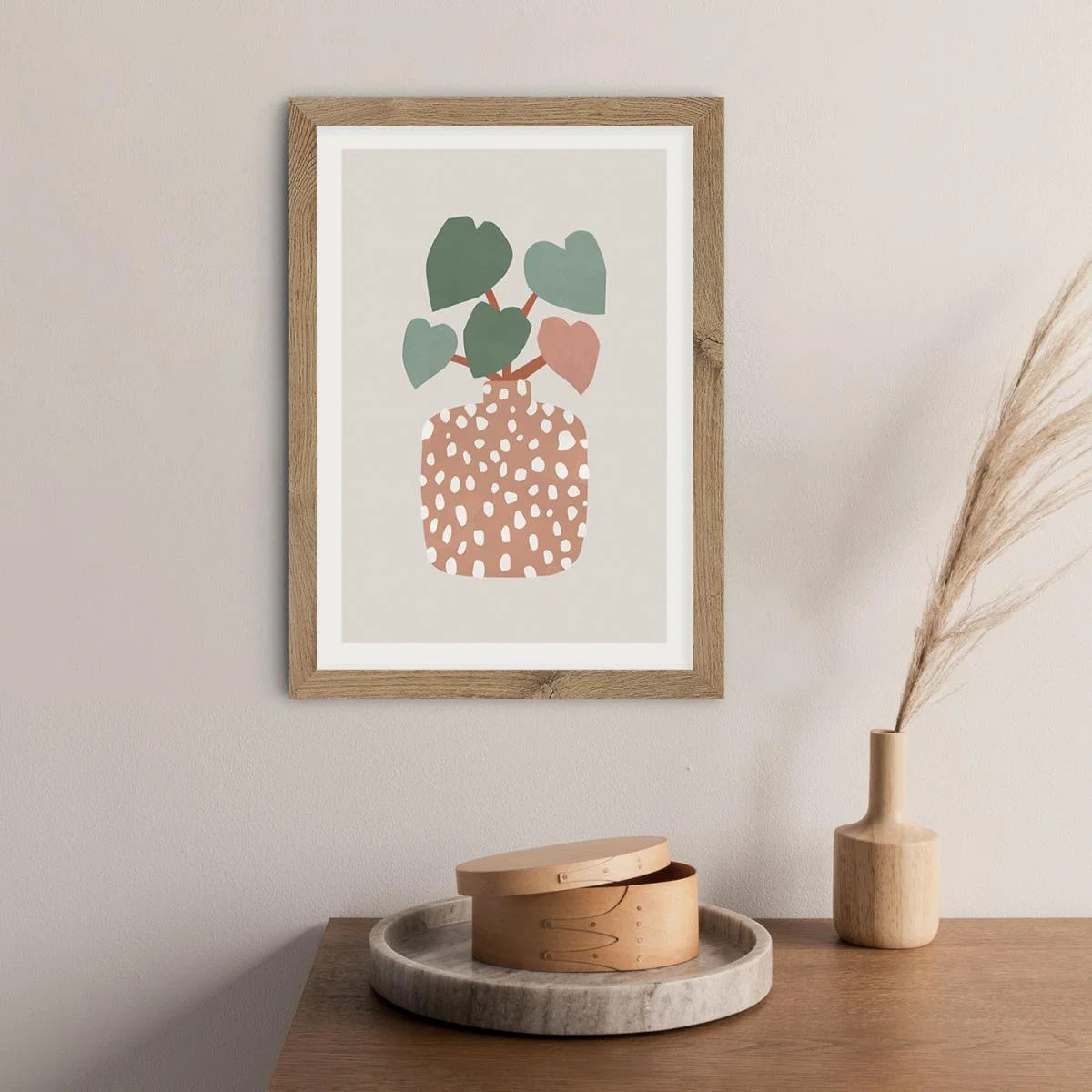 Terrazzo & Heart Plant Art Print Oak Frame – image 11