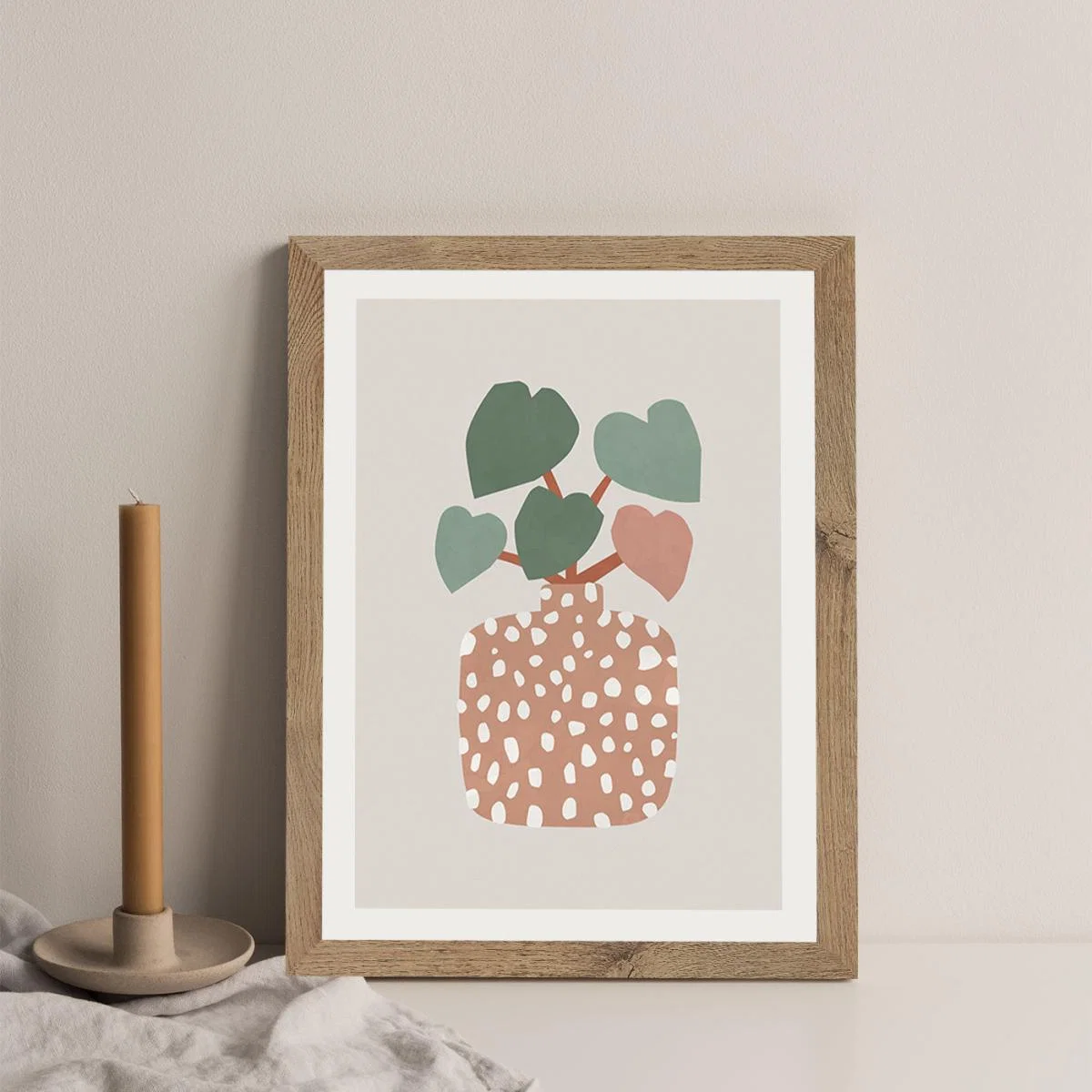Terrazzo & Heart Plant Art Print Oak Frame – image 3