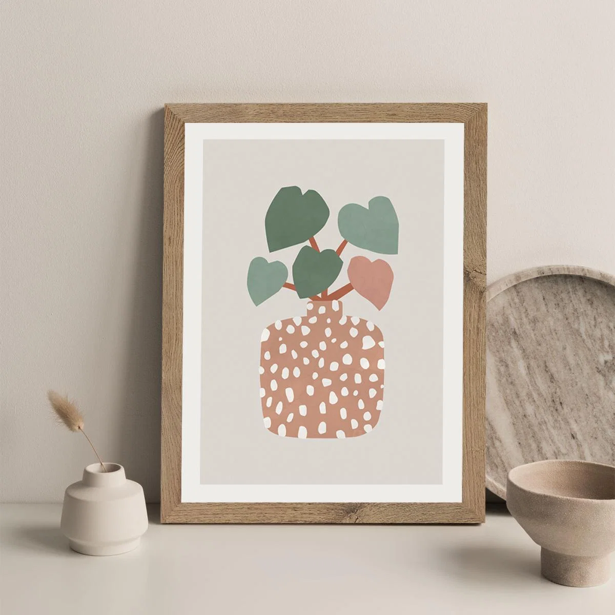 Terrazzo & Heart Plant Art Print Oak Frame – image 5