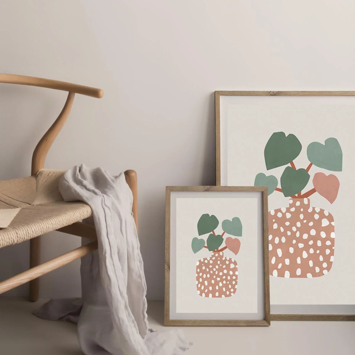 Terrazzo & Heart Plant Art Print Oak Frame – image 7
