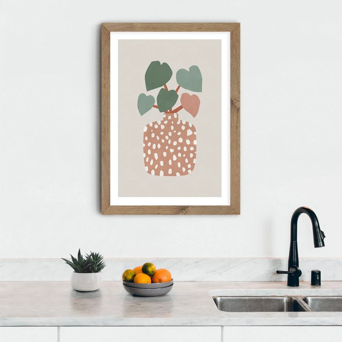 Terrazzo & Heart Plant Art Print Oak Frame – image 9