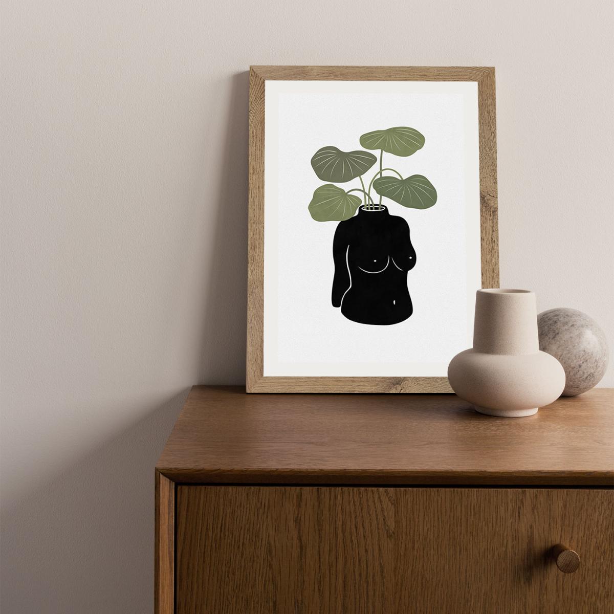 Boob Tanical Vase Art Print Oak Frame – image 2