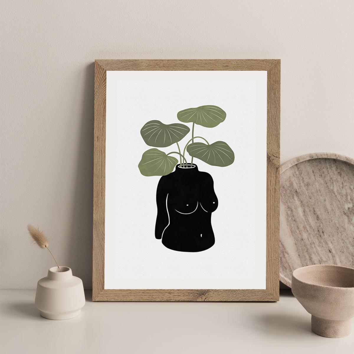 Boob Tanical Vase Art Print Oak Frame – image 3