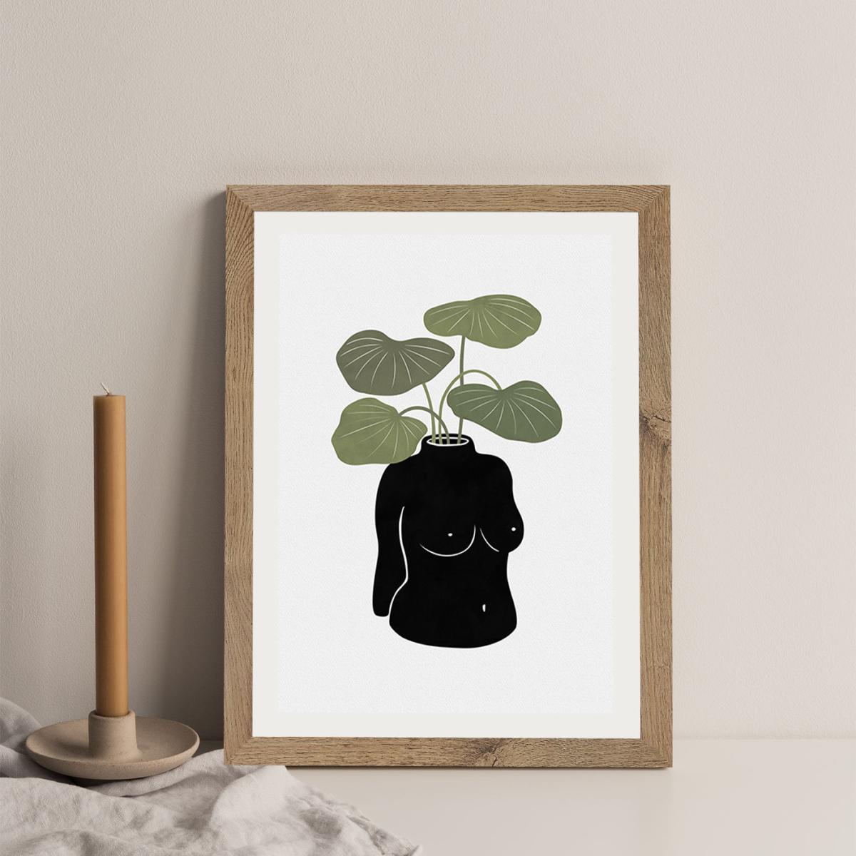 Boob Tanical Vase Art Print Oak Frame – image 4