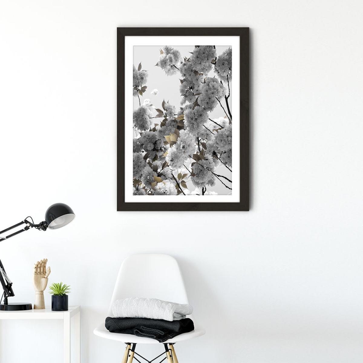 White Spring Blossoms Art Print Black Frame – image 2