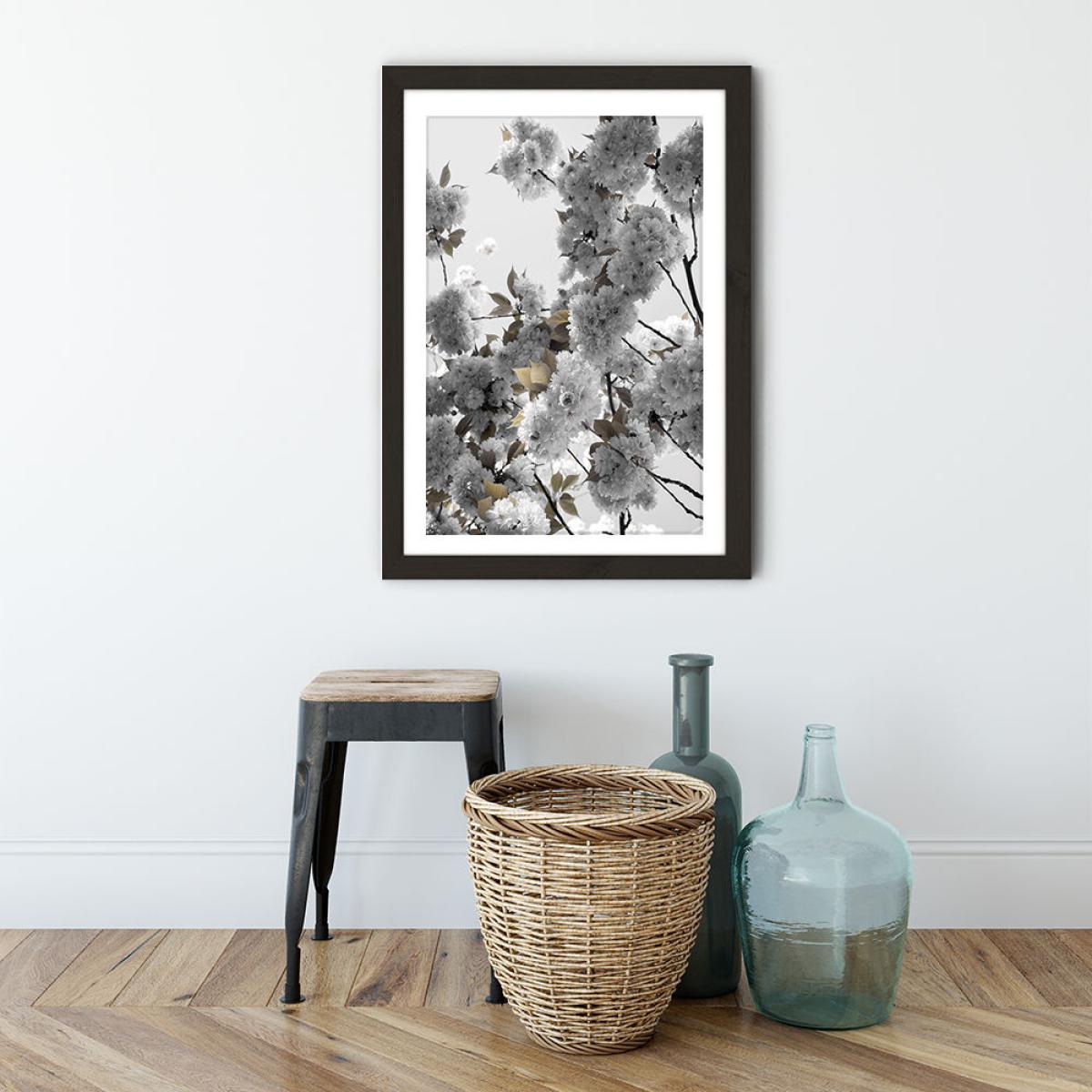 White Spring Blossoms Art Print Black Frame – image 3