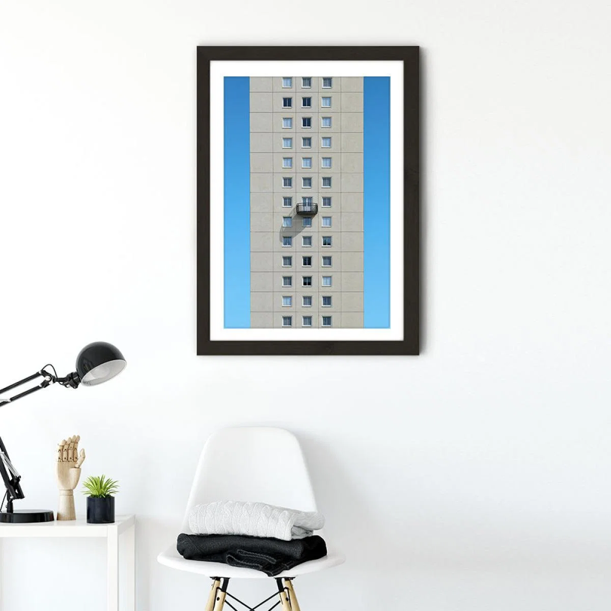 Tower Shadow Balcony Art Print Black Frame – image 2