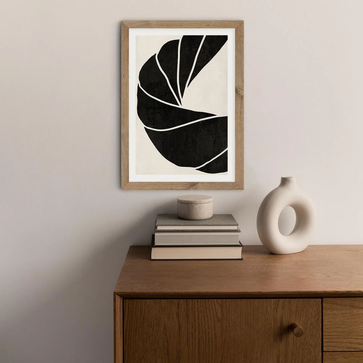 Twined 01 Black Art Print Oak Frame – image 2