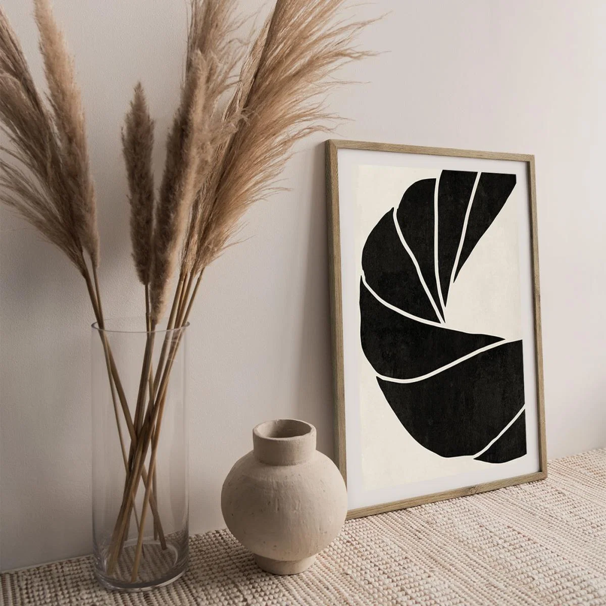 Twined 01 Black Art Print Oak Frame – image 3