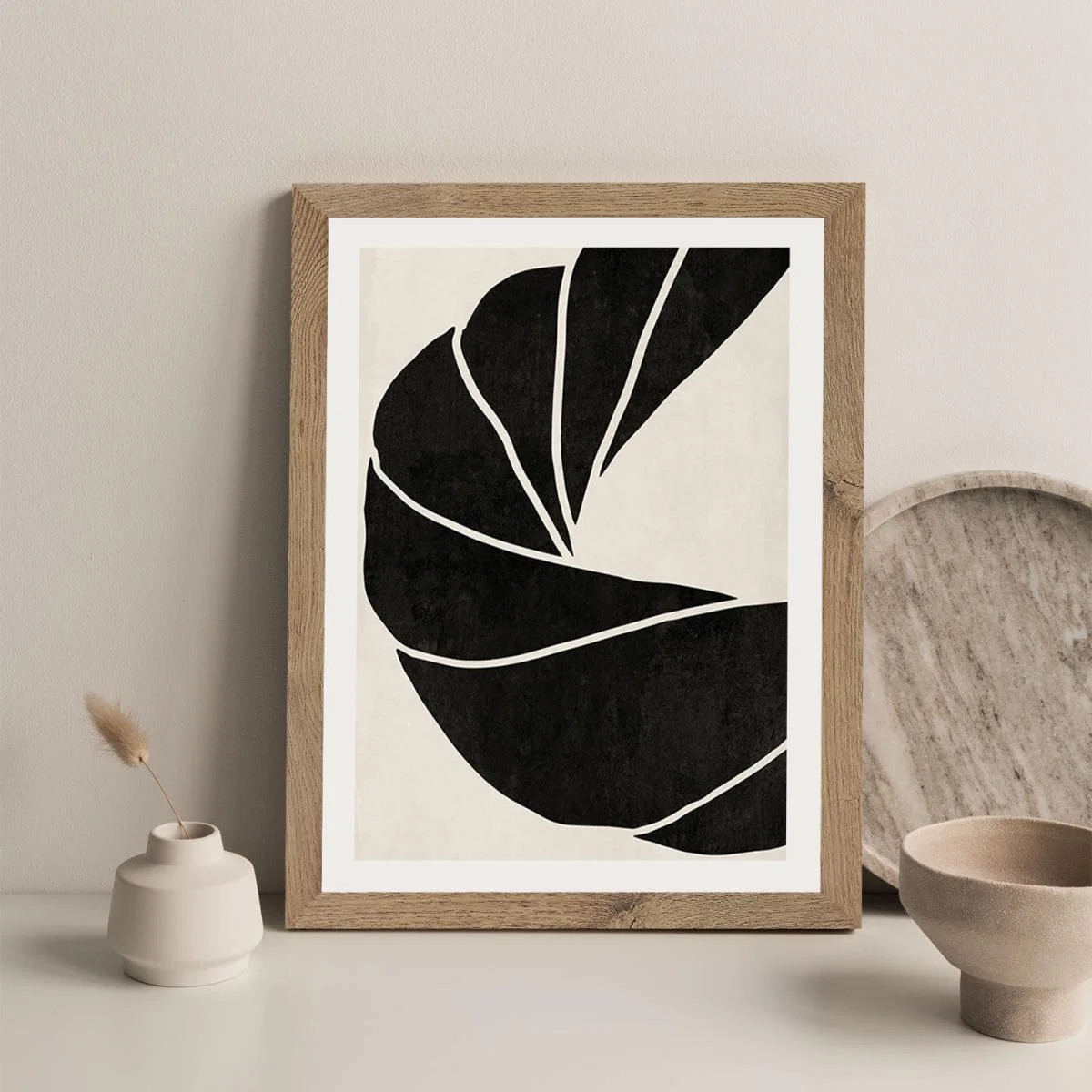 Twined 01 Black Art Print Oak Frame – image 4