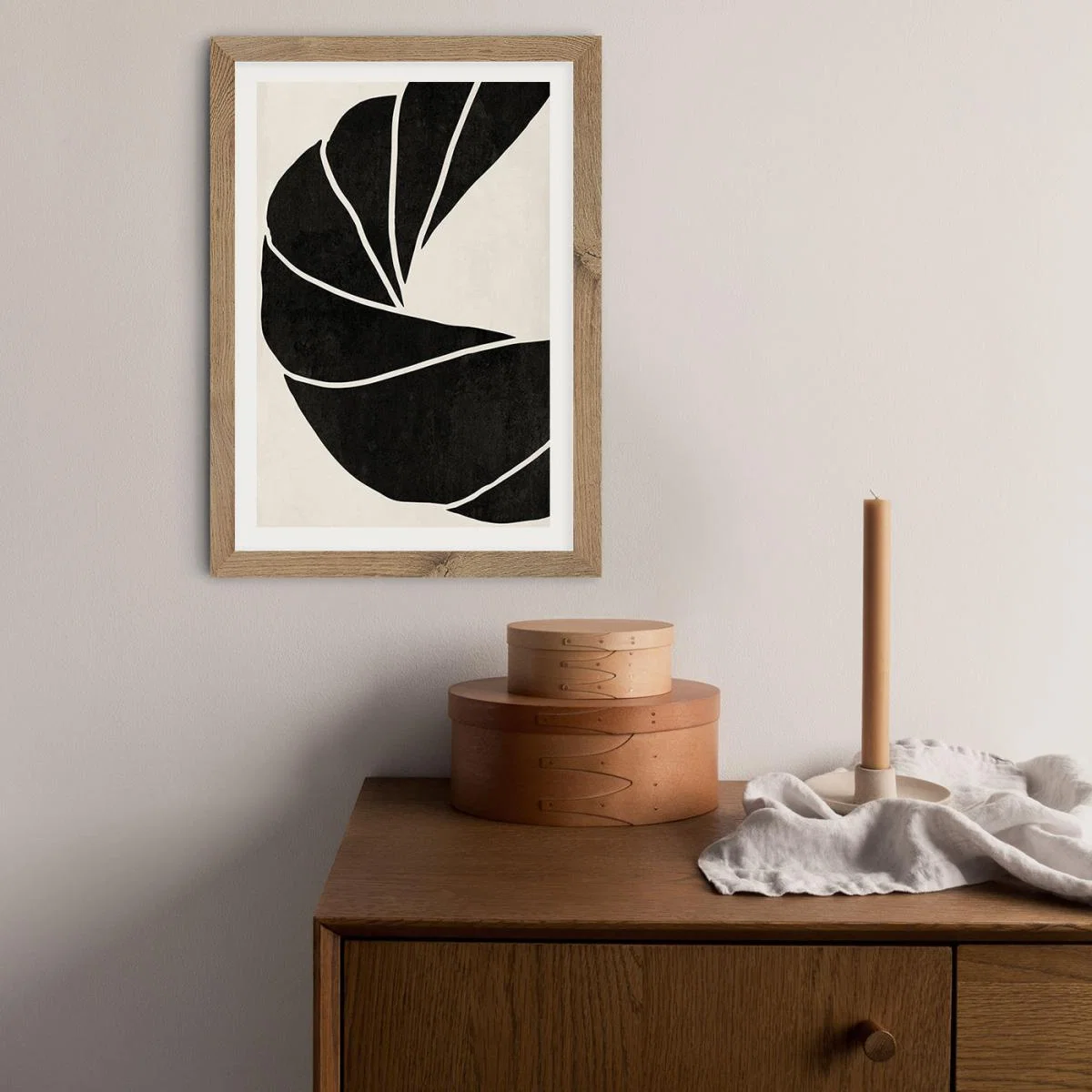 Twined 01 Black Art Print Oak Frame – image 5