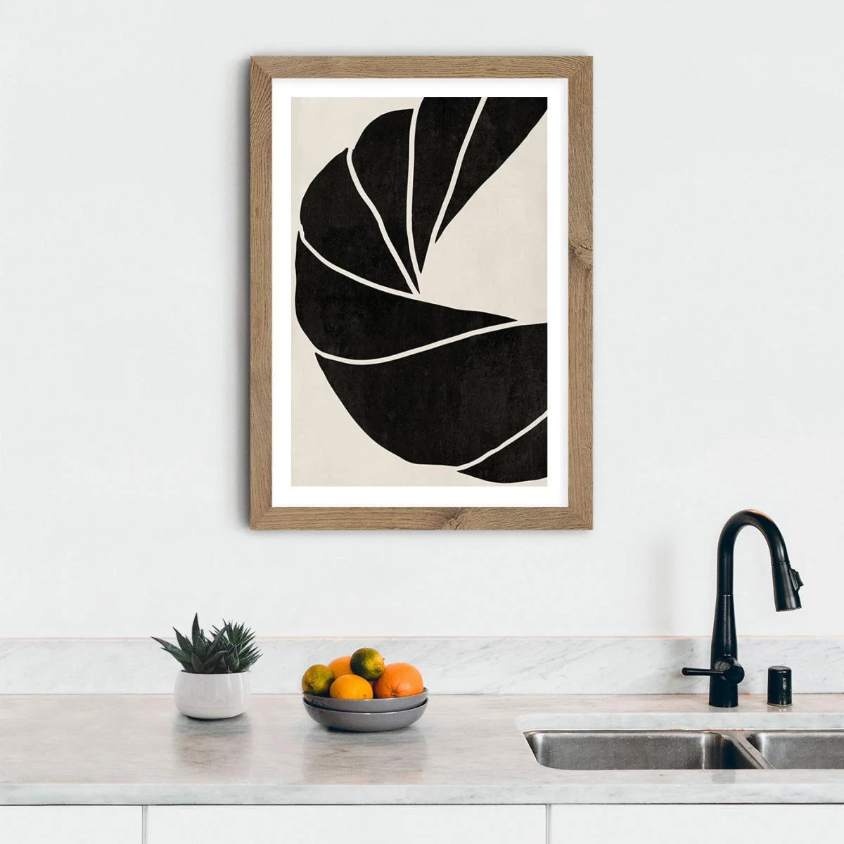 Twined 01 Black Art Print Oak Frame – image 6