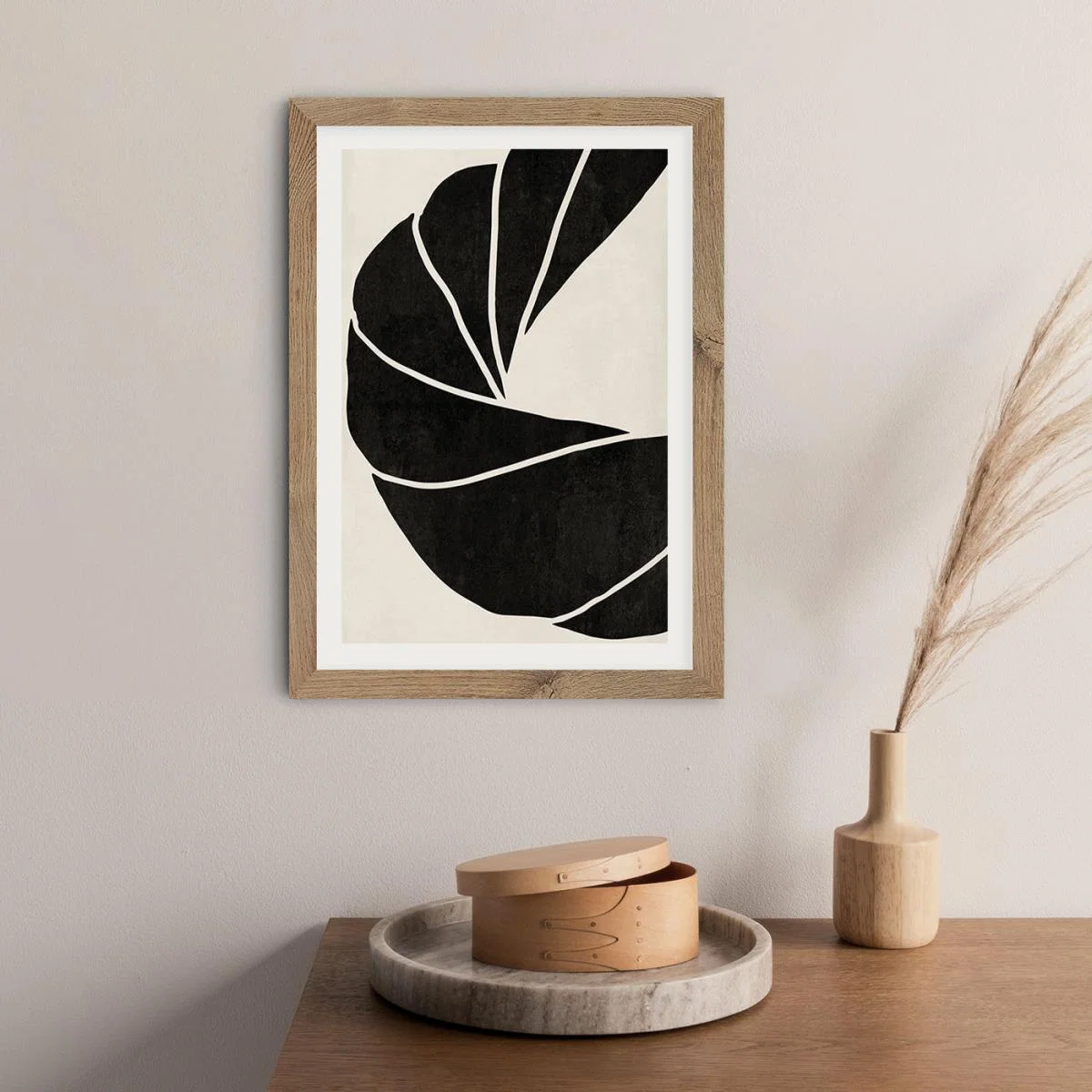 Twined 01 Black Art Print Oak Frame – image 7